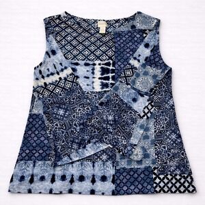 Chicos Blouse Womens Size 0 Blue White Pattern Long Sleeve Top